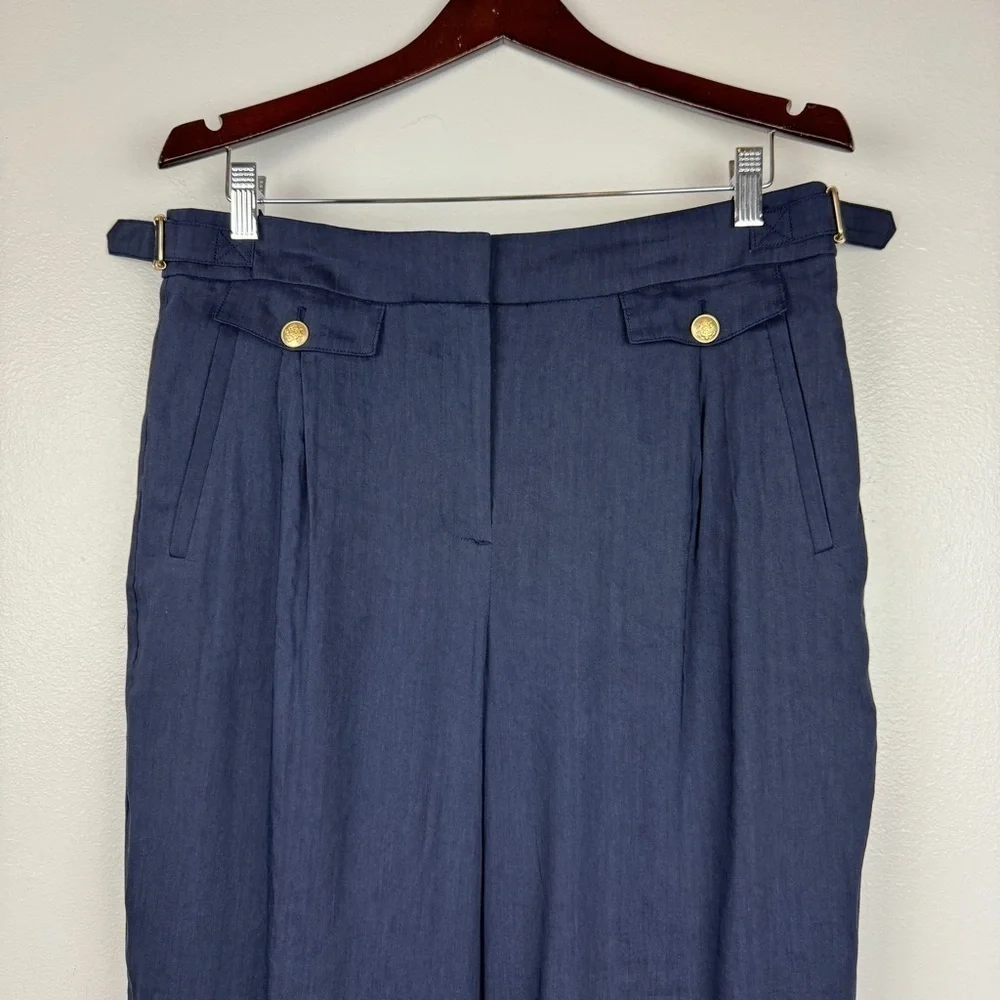 J. Crew Collection Side Tab Trouser Italian Linen Blend Navy Size 12/L NWT